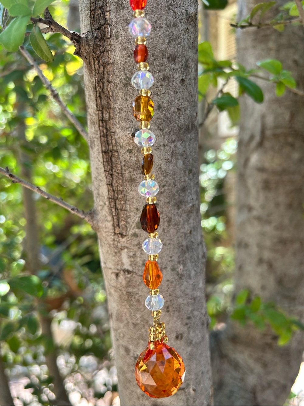 11.75” orange crystal beaded suncatcher sun charm decor
